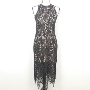 Love Fire Black Lace Nude Liner Sleeveless Uneven Hem Size Large Dress